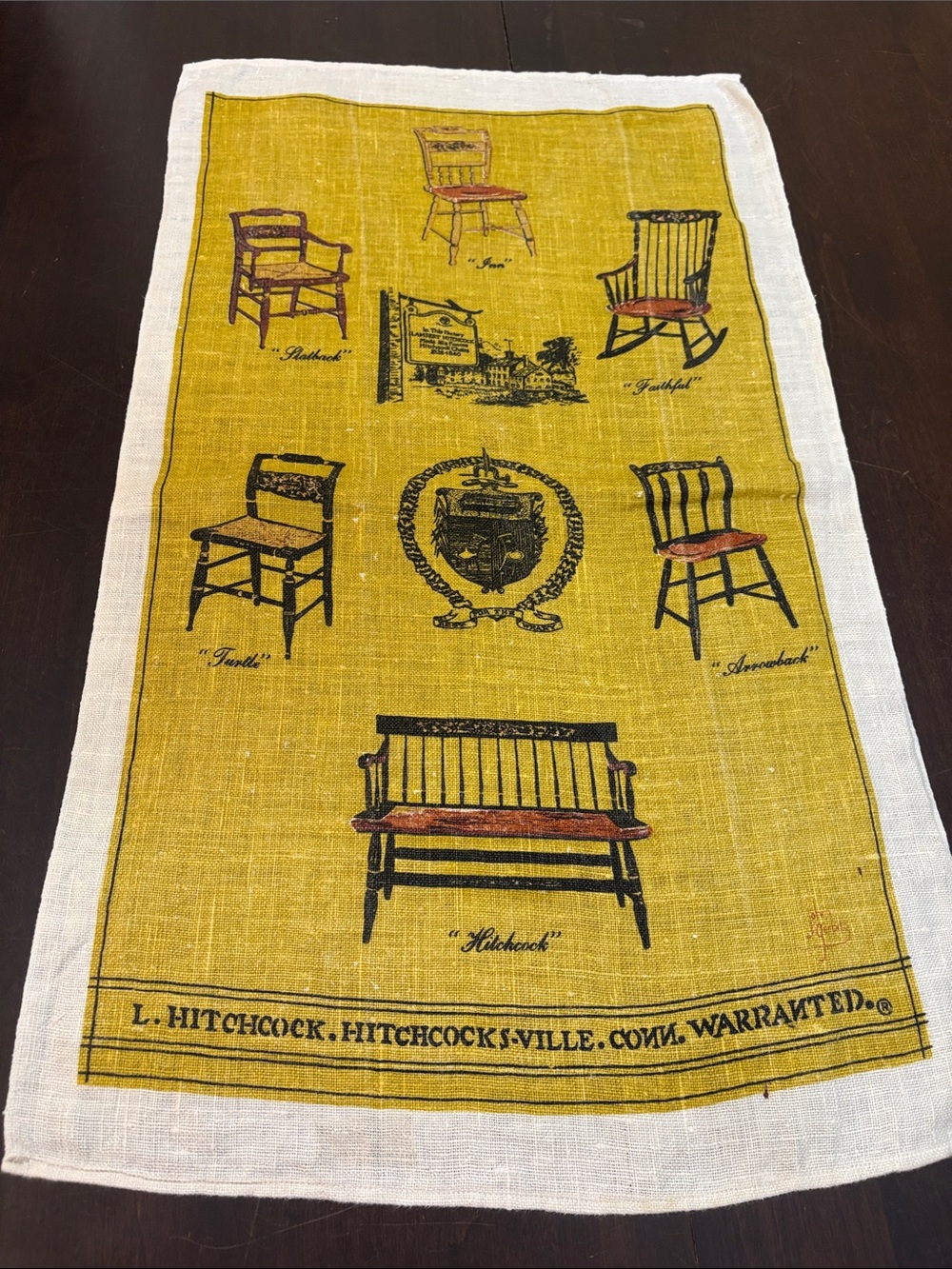 Vintage Lambert Hitchcock Chairs Linen Tea Towel Yellow Colonial Farmhouse Decor